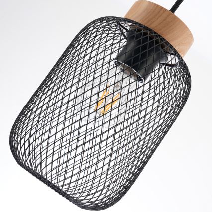 Brilagi - Suspension sur câble BASKLITE 3xE27/15W/230V bois d'hévéa/noir