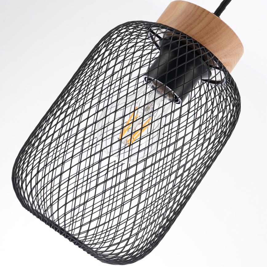 Brilagi - Suspension sur câble BASKLITE 3xE27/15W/230V bois d'hévéa/noir