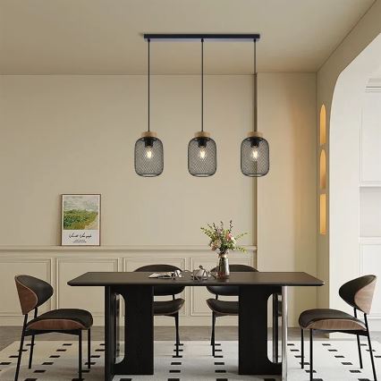 Brilagi - Suspension sur câble BASKLITE 3xE27/15W/230V bois/noir