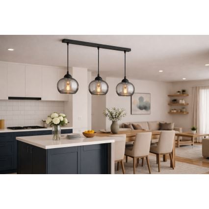 Brilagi - Suspension sur câble DIOR 3xE27/60W/230V noir/gris fumé