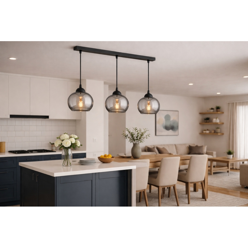 Brilagi - Suspension sur câble DIOR 3xE27/60W/230V noir/gris fumé
