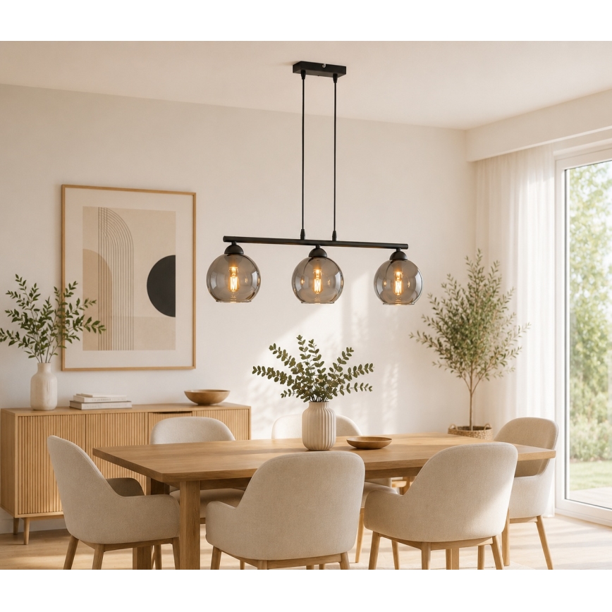 Brilagi - Suspension sur câble DIOR 3xE27/60W/230V noir/gris fumé