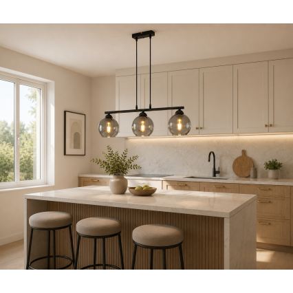 Brilagi - Suspension sur câble DIOR 3xE27/60W/230V noir/gris fumé
