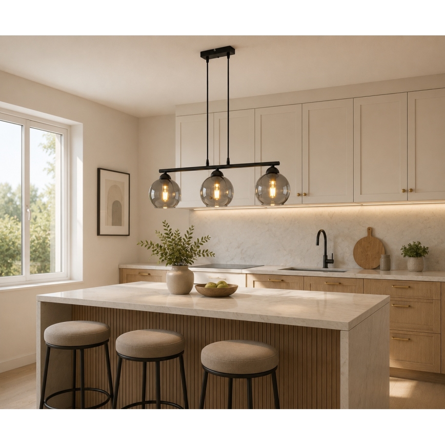 Brilagi - Suspension sur câble DIOR 3xE27/60W/230V noir/gris fumé