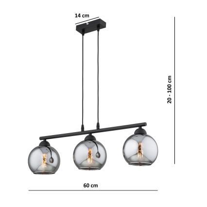 Brilagi - Suspension sur câble DIOR 3xE27/60W/230V noir/gris fumé