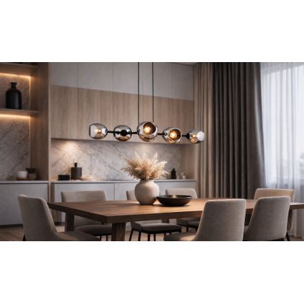 Brilagi - Suspension sur câble DIOR 6xE27/60W/230V noir/gris fumé