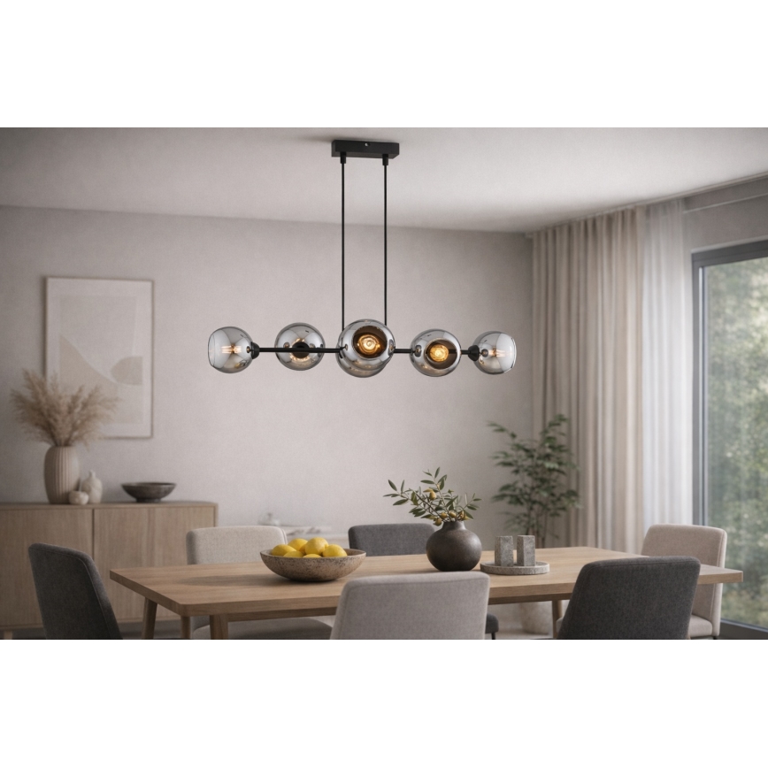 Brilagi - Suspension sur câble DIOR 6xE27/60W/230V noir/gris fumé
