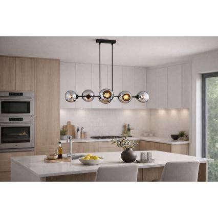 Brilagi - Suspension sur câble DIOR 6xE27/60W/230V noir/gris fumé