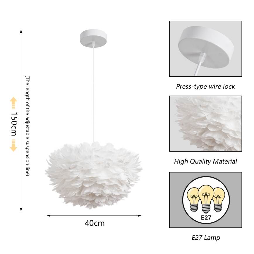 Brilagi - Suspension sur câble FEATHER 3xE27/40W/230V Ø 40 cm blanche