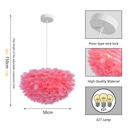 Brilagi - Suspension sur câble FEATHER, 3×E27 (max. 40 W), 230 V, Ø 50 cm, rose
