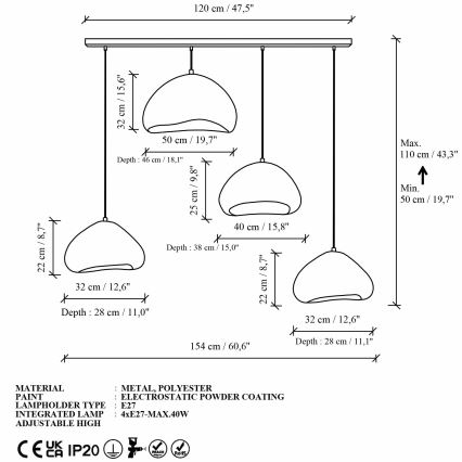 Brilagi - Suspension sur câble LORA 4xE27/40W/230V blanche