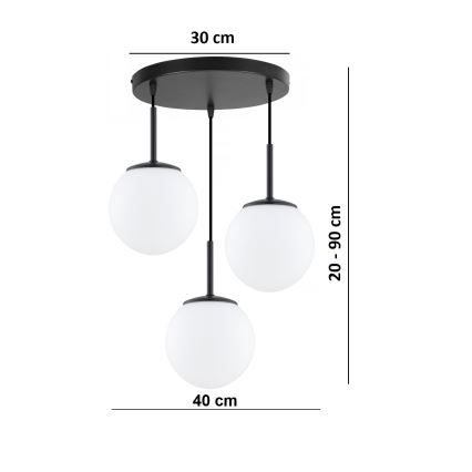 Brilagi - Suspension sur câble MILO 3xE27/60W/230V noire