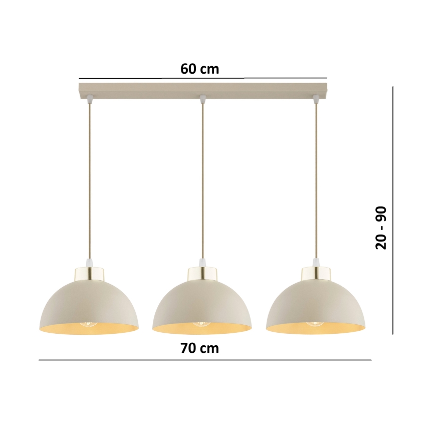 Brilagi - Suspension sur câble MOON 3xE27/60W/230V beige/doré