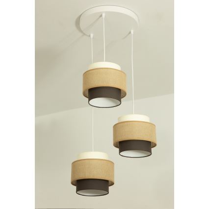 Brilagi - Suspension sur câble RESNA 3xE27/60W/230V Ø 45 cm beige/noir
