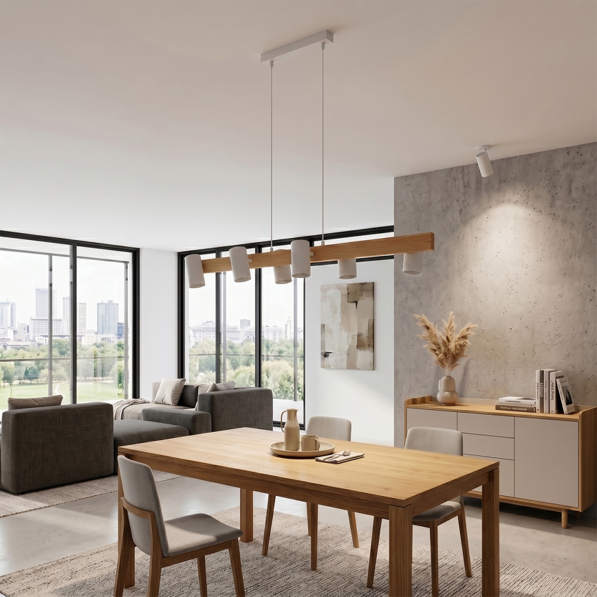 Brilagi - Suspension sur câble SELE 6xGU10/30W/230V blanche/décor chêne