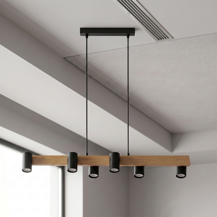 Brilagi - Suspension sur câble SELE 6xGU10/30W/230V noir/décor chêne