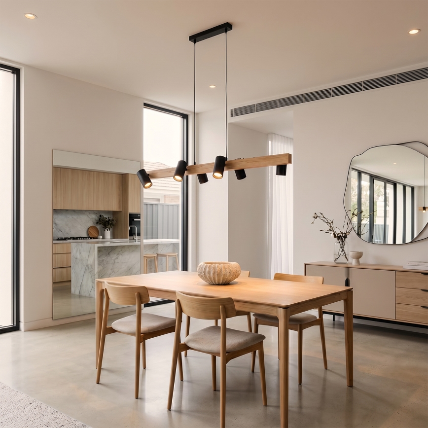Brilagi - Suspension sur câble SELE 6xGU10/30W/230V noir/décor chêne