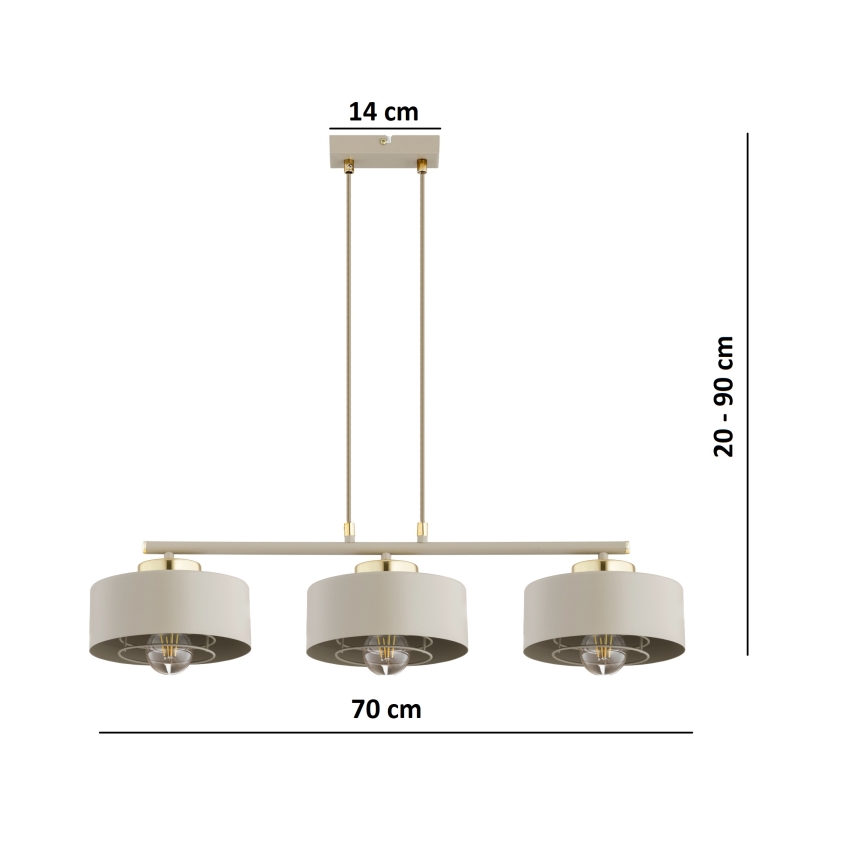 Brilagi - Suspension sur câble SPRING 3xE27/60W/230V beige/doré