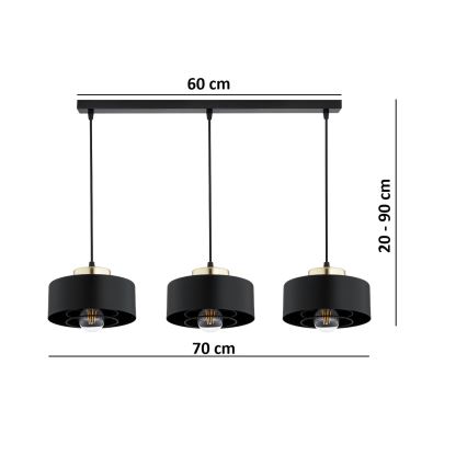 Brilagi - Suspension sur câble SPRING 3xE27/60W/230V noir/doré