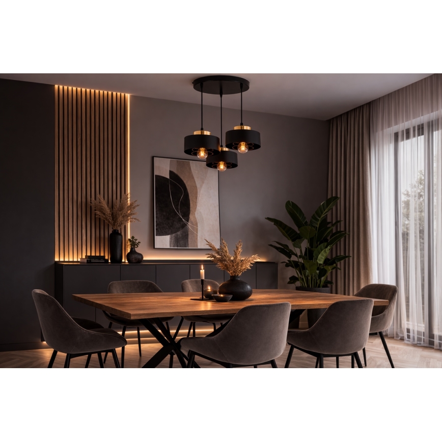 Brilagi - Suspension sur câble SPRING 3xE27/60W/230V noir/doré