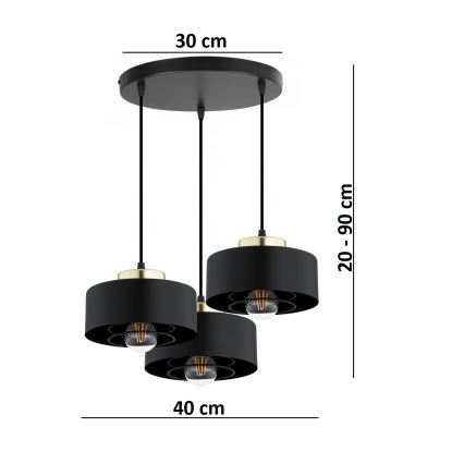 Brilagi - Suspension sur câble SPRING 3xE27/60W/230V noir/doré