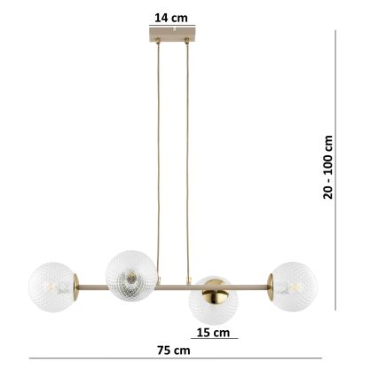 Brilagi - Suspension sur câble STELLA 4xE27/60W/230V beige/doré