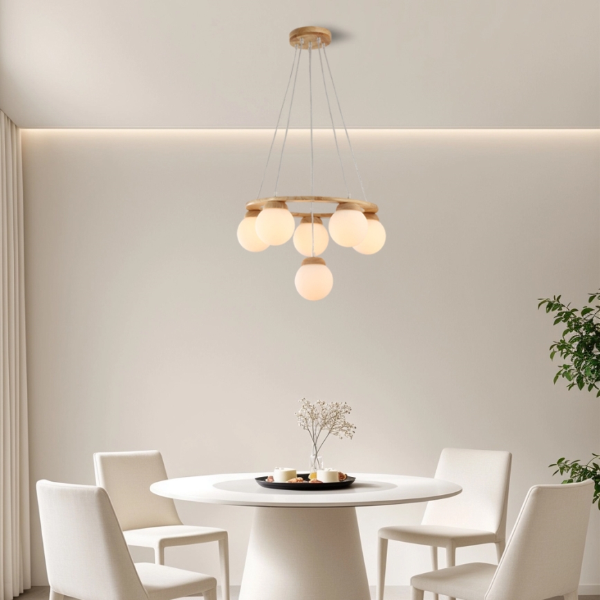 Brilagi - Suspension sur câble VISBY WOOD 6xE27/60W/230V Ø 58 cm en bois