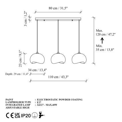 Brilagi - Suspension sur câble WABI SABI 3xE27/40W/230V blanche