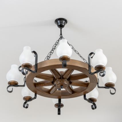 Brilagi - Suspension sur chaîne ROATA 8xE14/40W/230V Ø 70 cm hêtre/noyer
