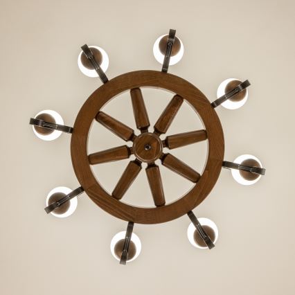 Brilagi - Suspension sur chaîne ROATA 8xE14/40W/230V Ø 70 cm hêtre/noyer