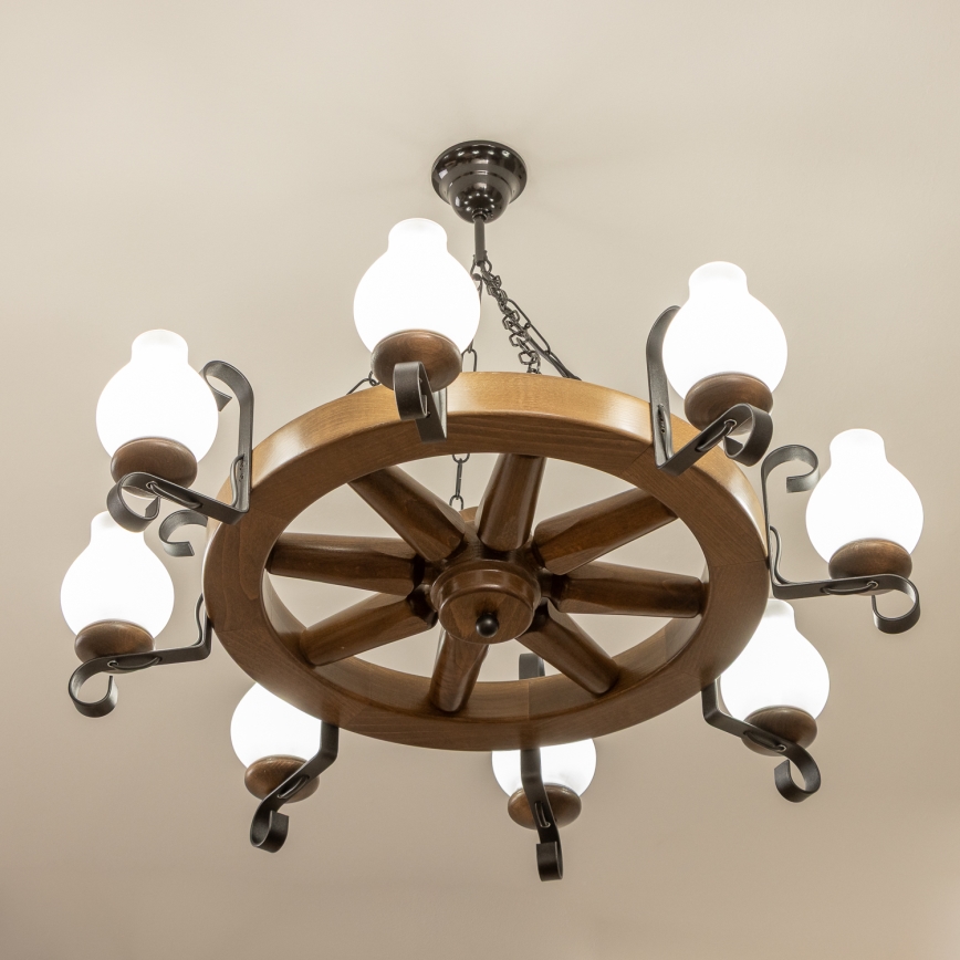 Brilagi - Suspension sur chaîne ROATA 8xE14/40W/230V Ø 70 cm hêtre/noyer