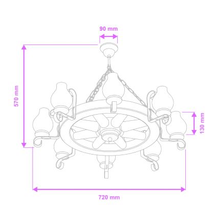 Brilagi - Suspension sur chaîne ROATA 8xE14/40W/230V Ø 70 cm hêtre/noyer