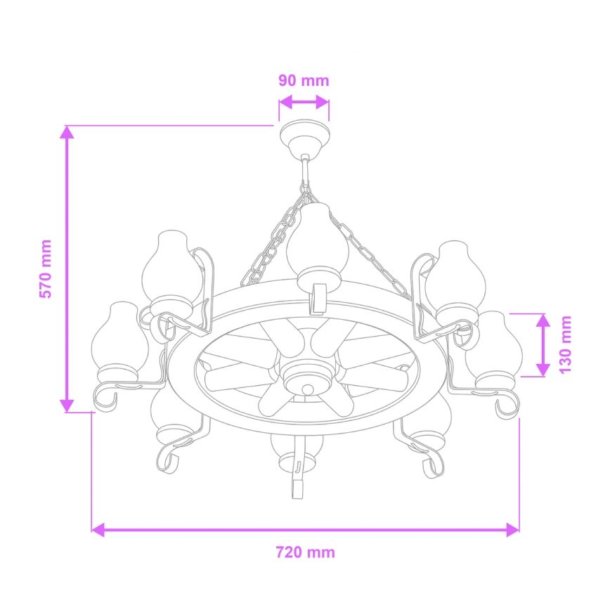 Brilagi - Suspension sur chaîne ROATA 8xE14/40W/230V Ø 70 cm hêtre/noyer