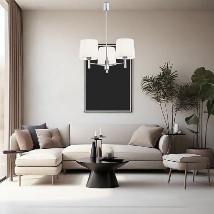 Brilagi - Suspension sur tige MONTE 3xE27/15W/230V crème/chrome brillant