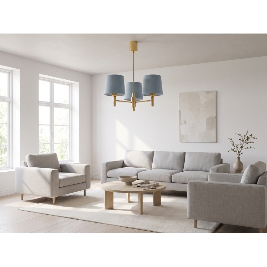 Brilagi - Suspension sur tige MONTE 3xE27/60W/230V bleu/doré