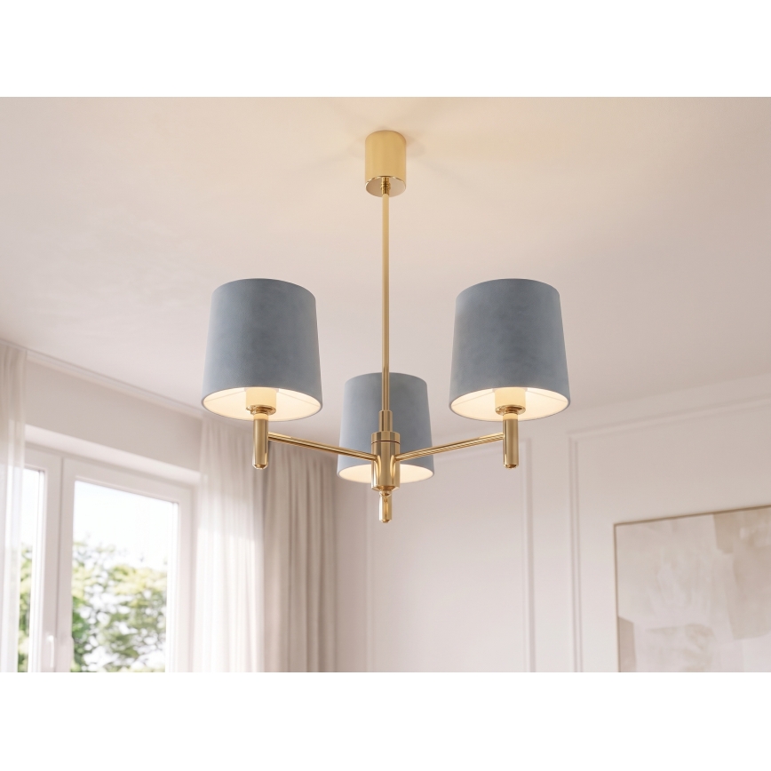 Brilagi - Suspension sur tige MONTE 3xE27/60W/230V bleu/doré