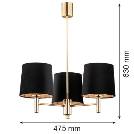 Brilagi - Suspension sur tige MONTE 3xE27/60W/230V noir/doré