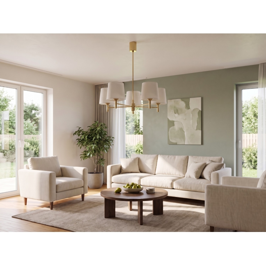 Brilagi - Suspension sur tige MONTE 5xE27/15W/230V crème/doré