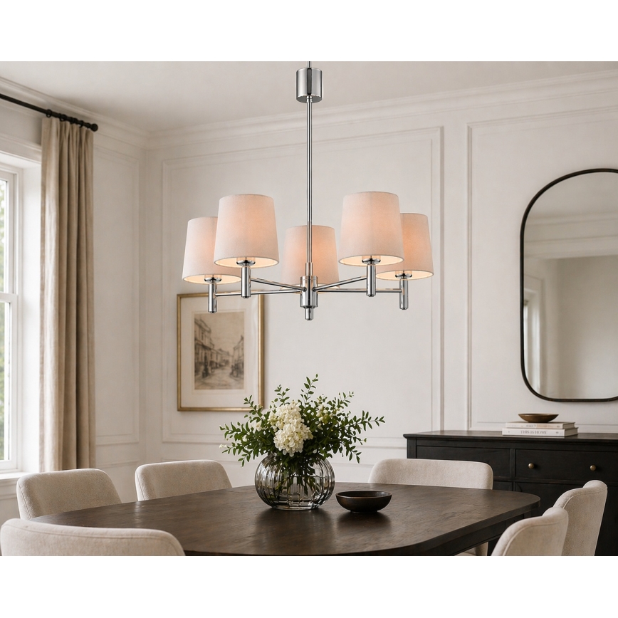 Brilagi - Suspension sur tige MONTE 5xE27/60W/230V beige/chrome brillant