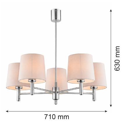 Brilagi - Suspension sur tige MONTE 5xE27/60W/230V beige/chrome brillant