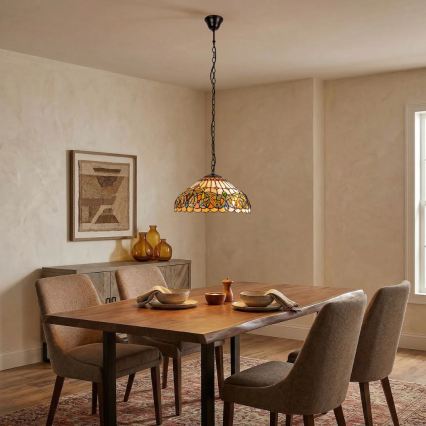 Brilagi - Suspension Tiffany en vitrail LUISA sur chaîne 2xE27/60W/230V