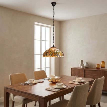 Brilagi - Suspension Tiffany en vitrail LUISA sur chaîne 2xE27/60W/230V