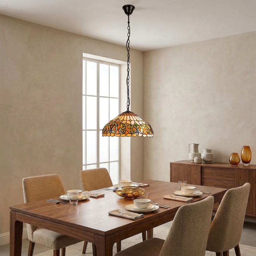 Brilagi - Suspension Tiffany en vitrail LUISA sur chaîne 2xE27/60W/230V