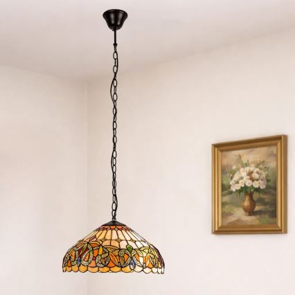 Brilagi - Suspension Tiffany en vitrail LUISA sur chaîne 2xE27/60W/230V