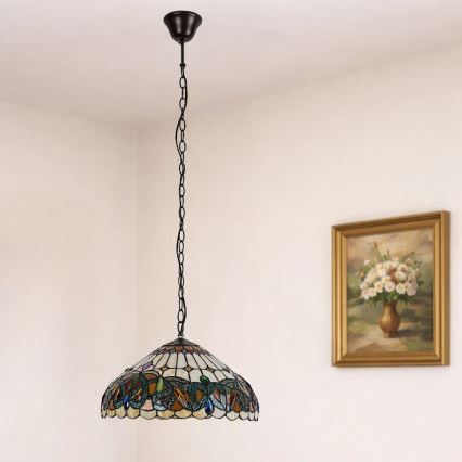 Brilagi - Suspension Tiffany en vitrail LUISA sur chaîne 2xE27/60W/230V