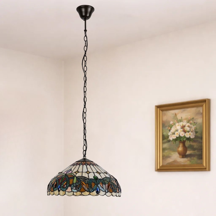 Brilagi - Suspension Tiffany en vitrail LUISA sur chaîne 2xE27/60W/230V
