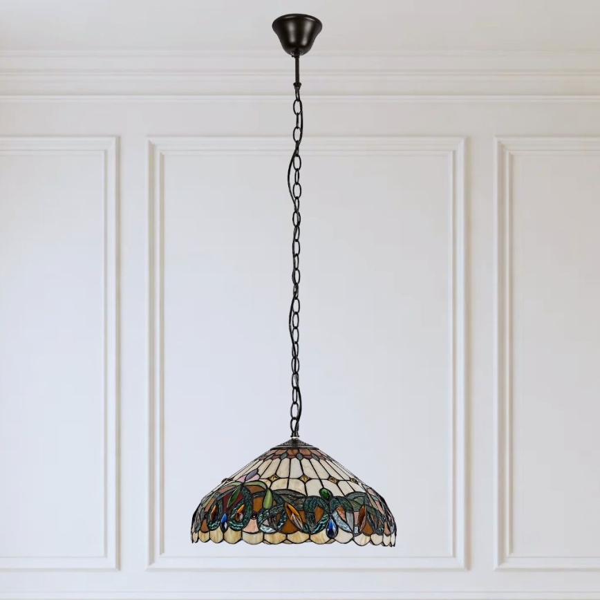 Brilagi - Suspension Tiffany en vitrail LUISA sur chaîne 2xE27/60W/230V