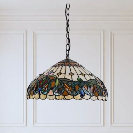 Brilagi - Suspension Tiffany en vitrail LUISA sur chaîne 2xE27/60W/230V