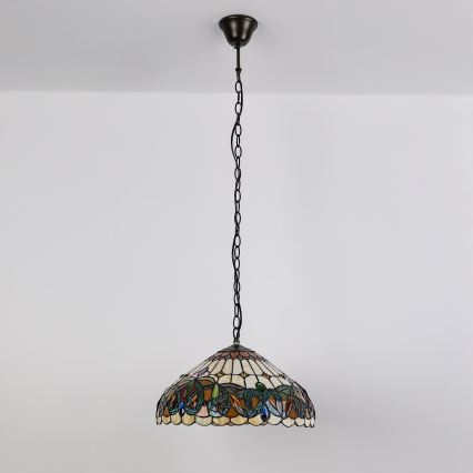 Brilagi - Suspension Tiffany en vitrail LUISA sur chaîne 2xE27/60W/230V