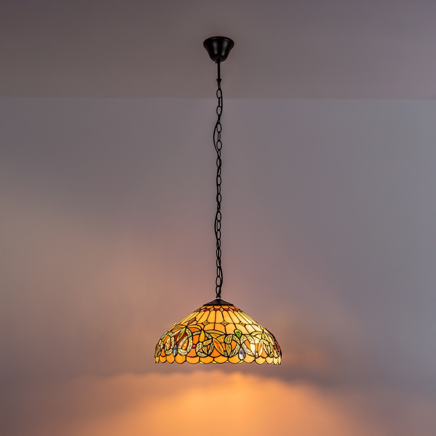 Brilagi - Suspension Tiffany en vitrail LUISA sur chaîne 2xE27/60W/230V